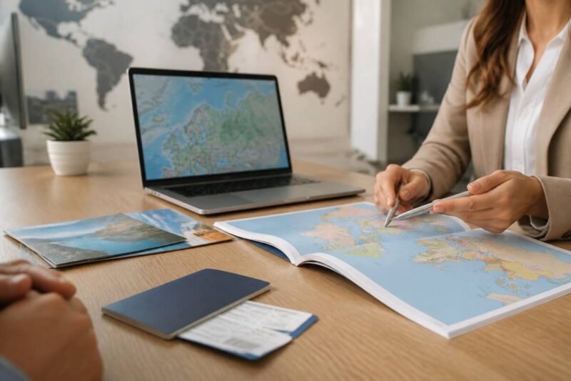 Reizen en vakanties vergelijken op een rustige tafel met reisplannen